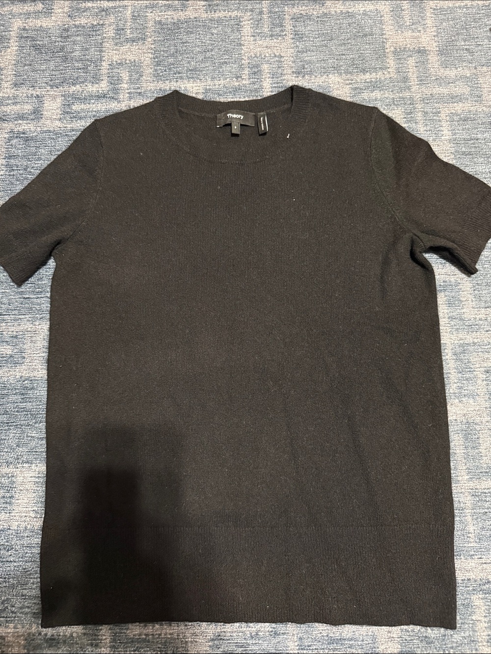 Theory Black Short-Sleeve Cashmere Crewneck Sweater